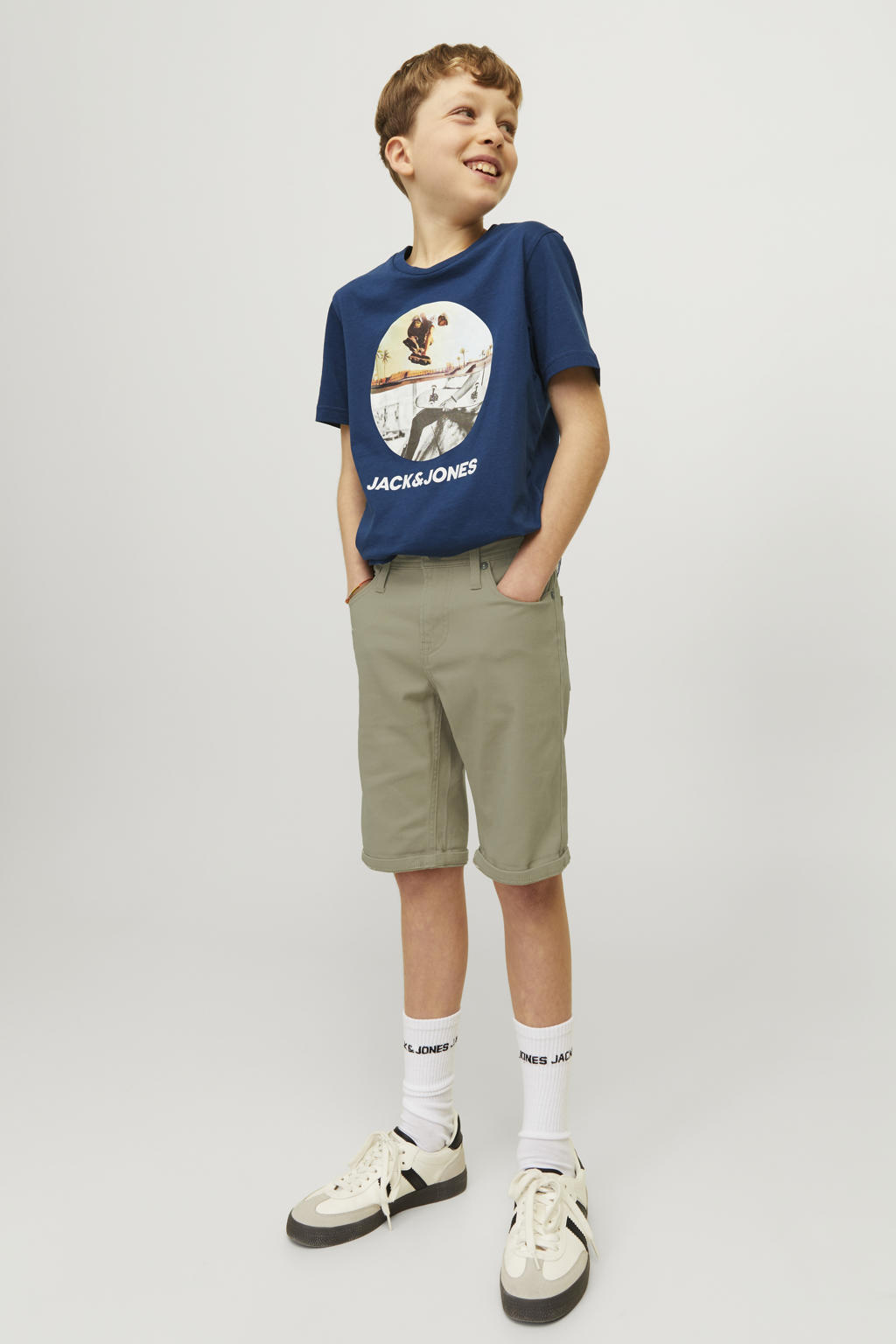 Groene jongens JACK & JONES JUNIOR bermuda short van stretchkatoen met regular fit, regular waist en effen