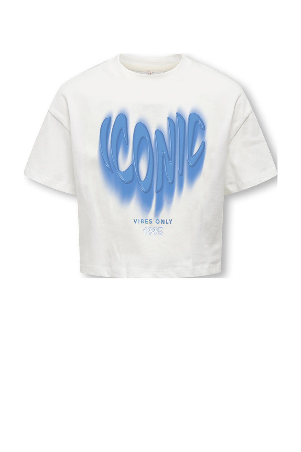 Wit en blauwe meisjes KIDS ONLY GIRL T-shirt van katoen met tekst print, korte mouwen en ronde hals