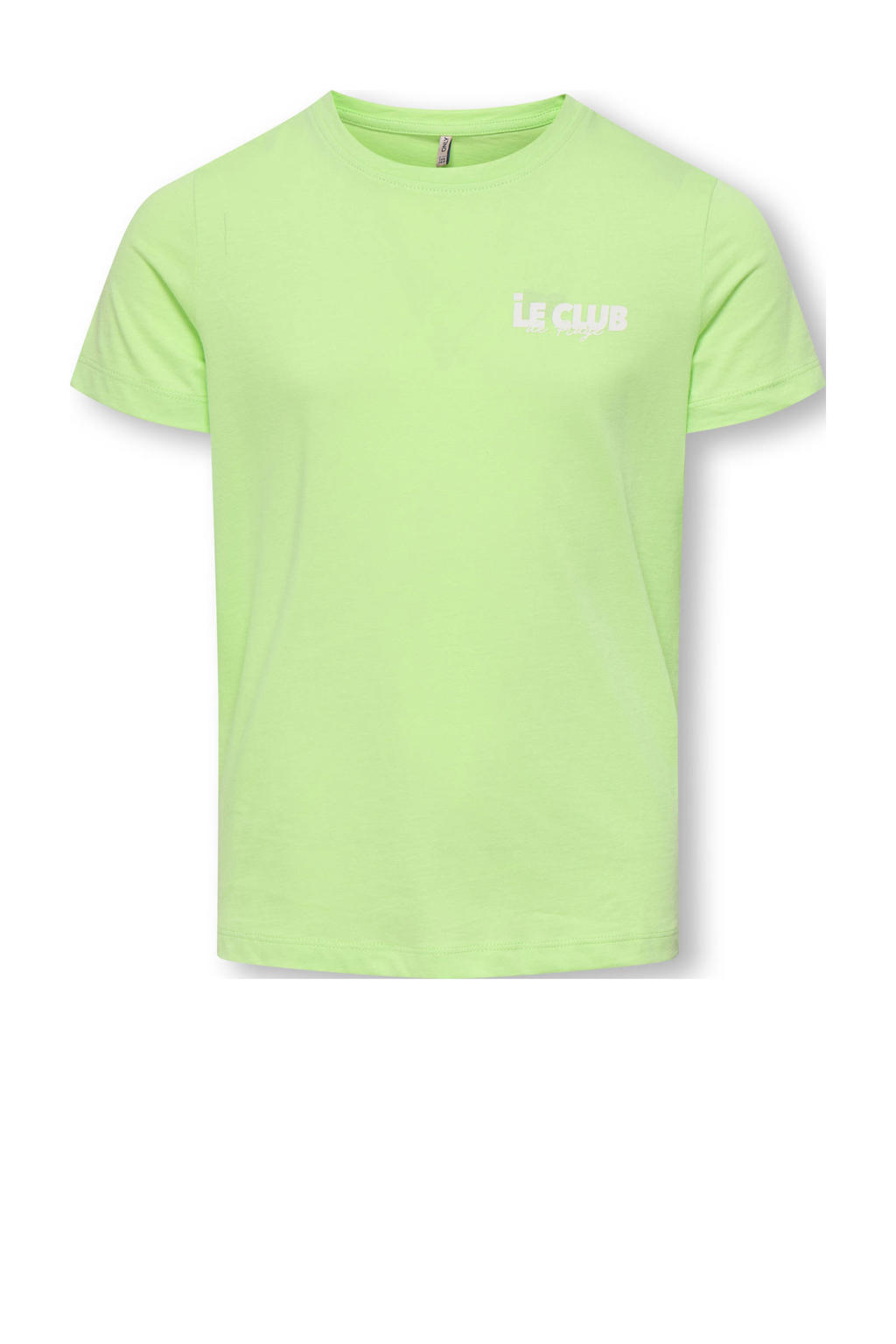 Lichtgroene meisjes KIDS ONLY GIRL T-shirt van katoen met effen, korte mouwen, ronde hals en gebreide details