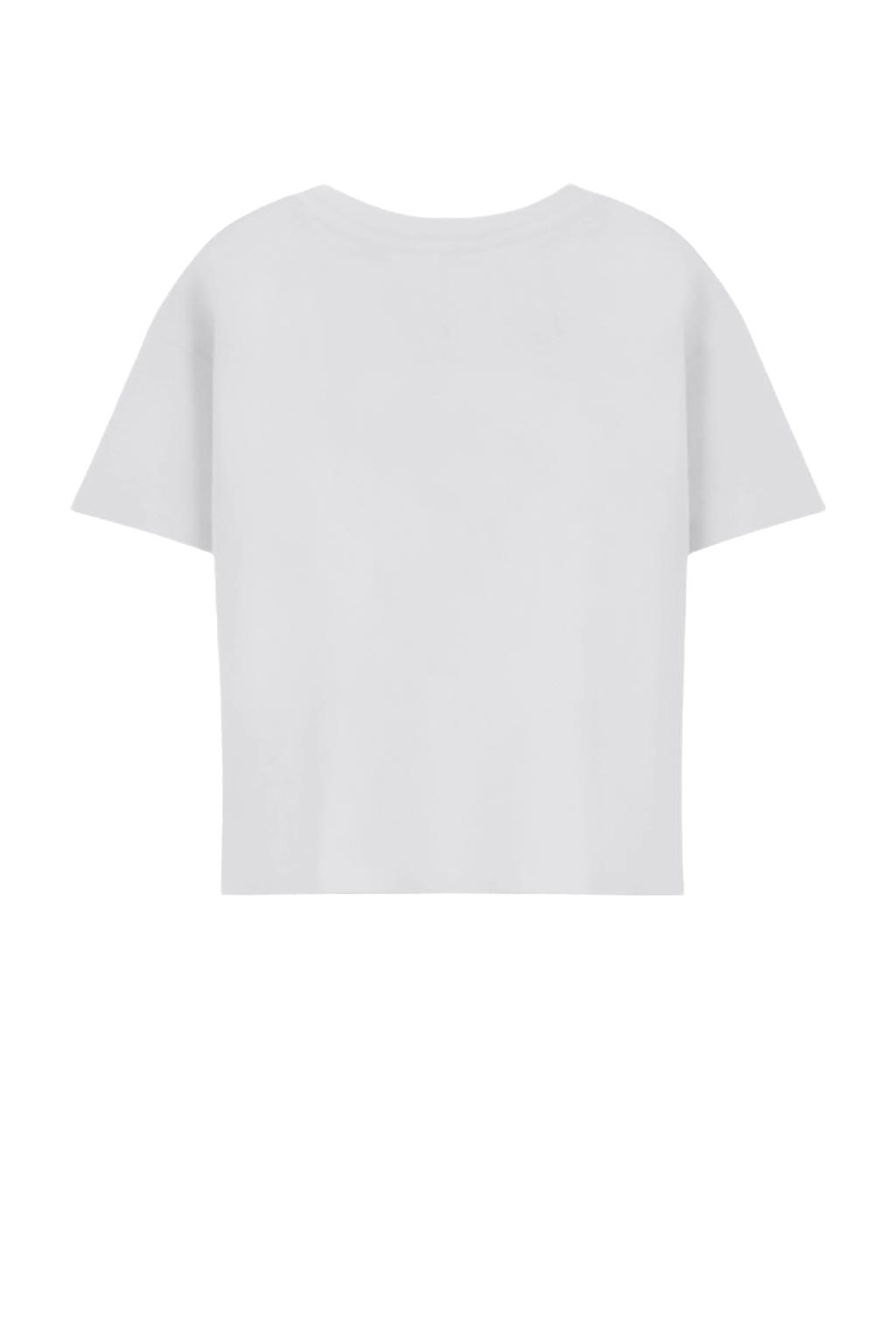 Wit en limegroene meisjes KIDS ONLY GIRL T-shirt groen met printopdruk, korte mouwen en gebreide details