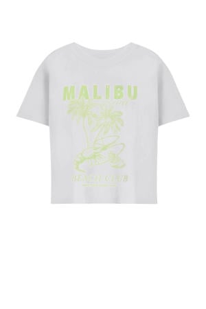 T-shirt wit/limegroen