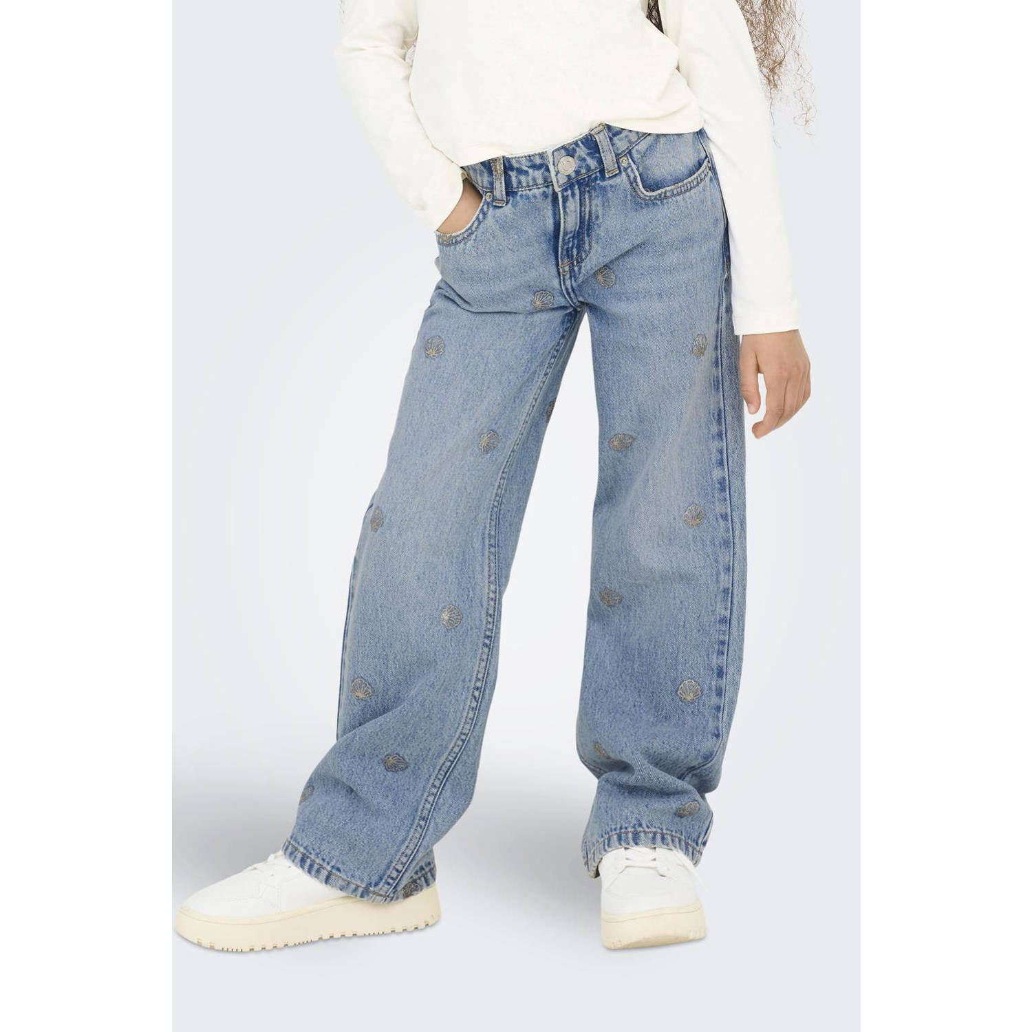ONLY KIDS GIRL high waist wide leg jeans light blue denim