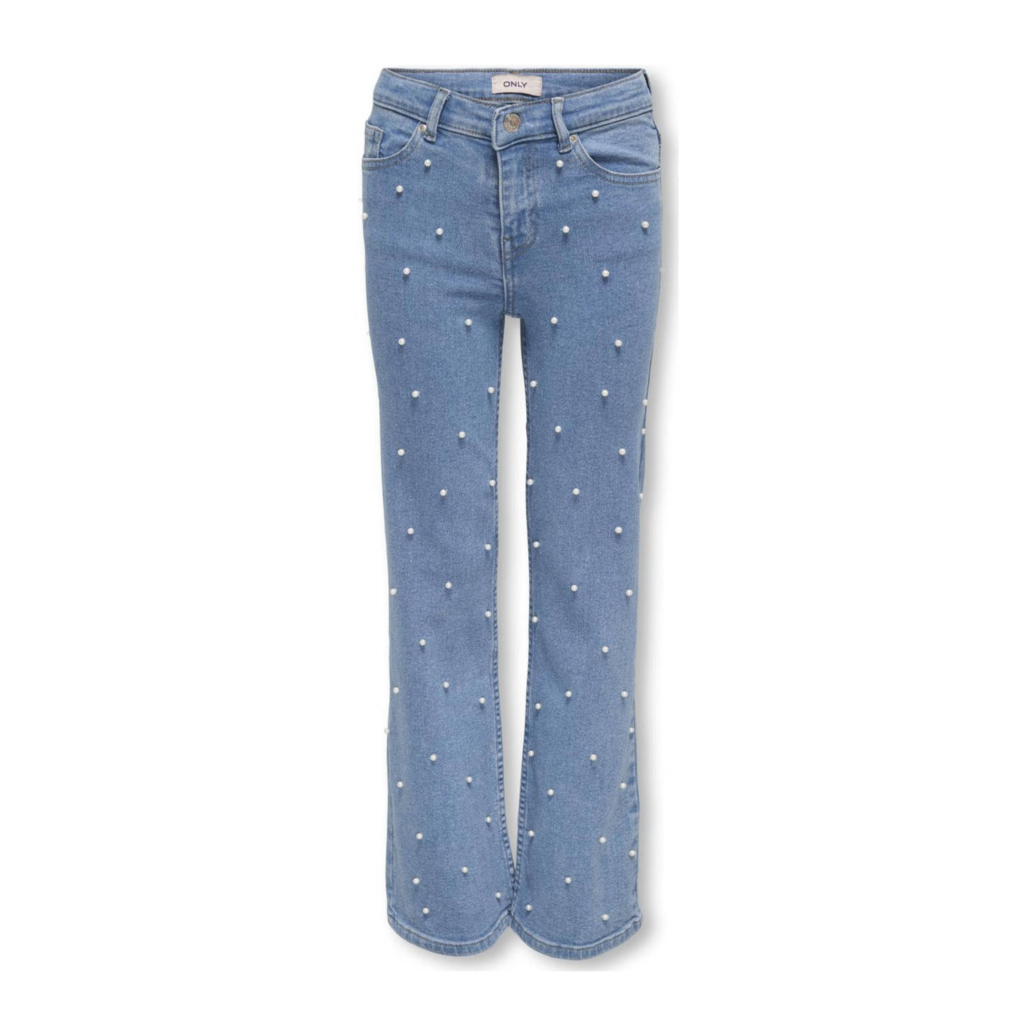 ONLY KIDS GIRL wide leg jeans met parels light blue denim