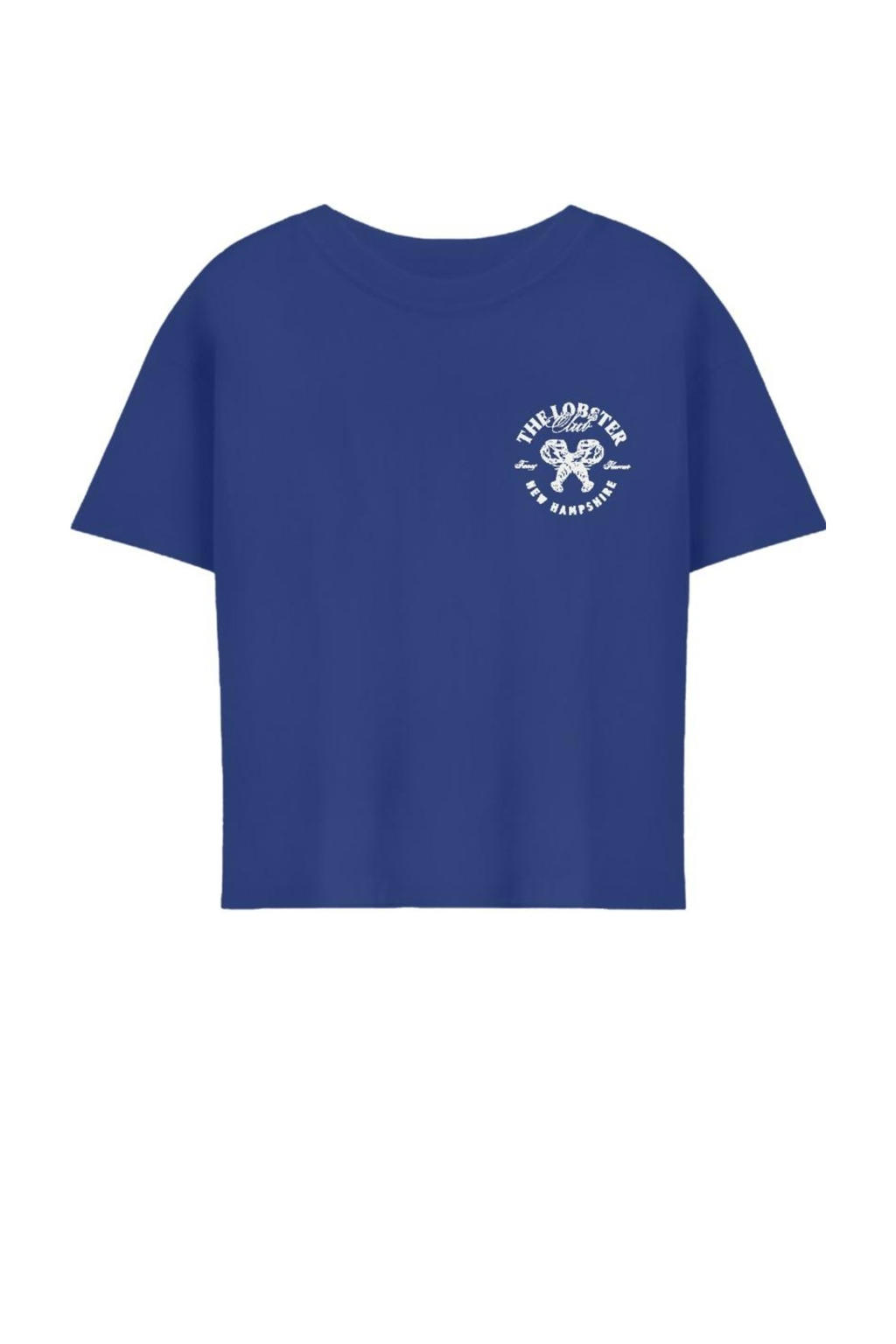 Blauwe meisjes KIDS ONLY GIRL T-shirt van stretchkatoen met backprint, korte mouwen, ronde hals en gebreide details