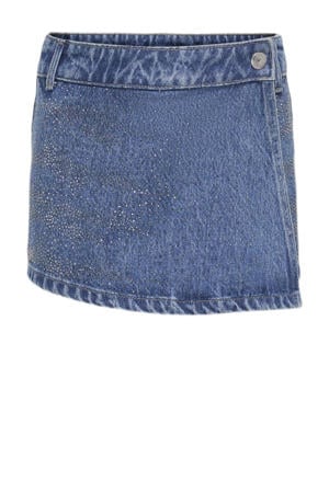 spijkerskort met strass-steentjes medium blue denim