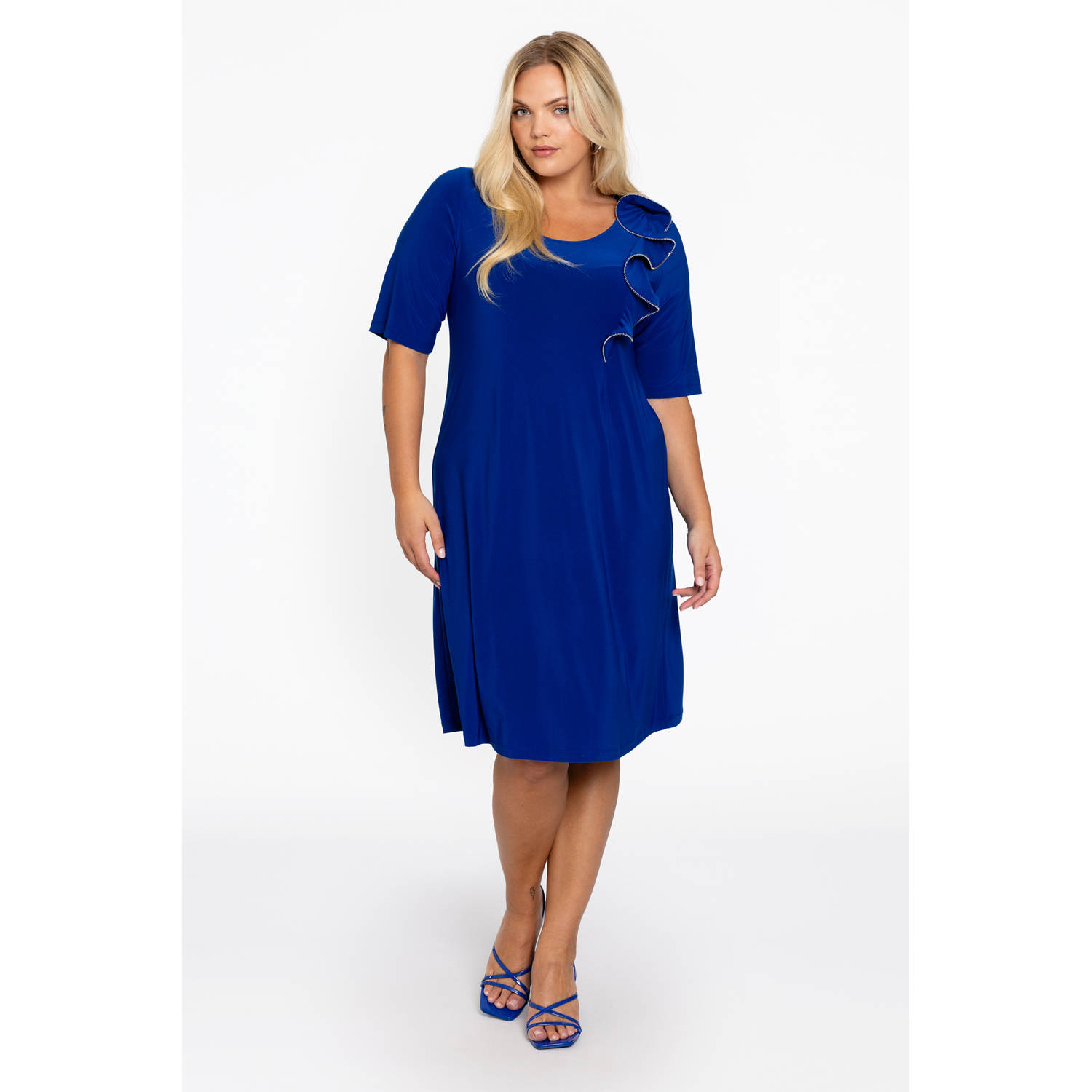 YOEK midi jurk blauw