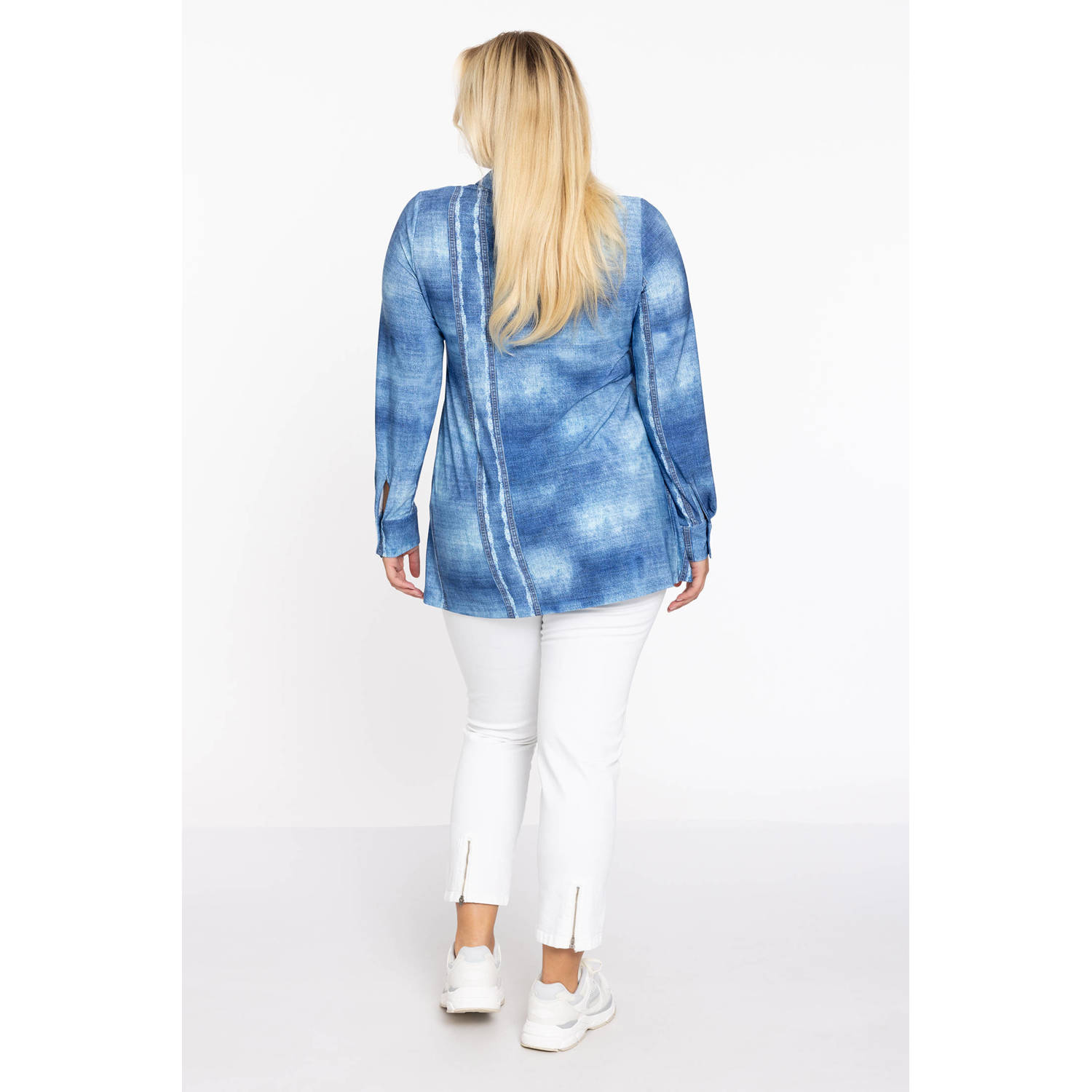 YOEK blouse blauw denimprint