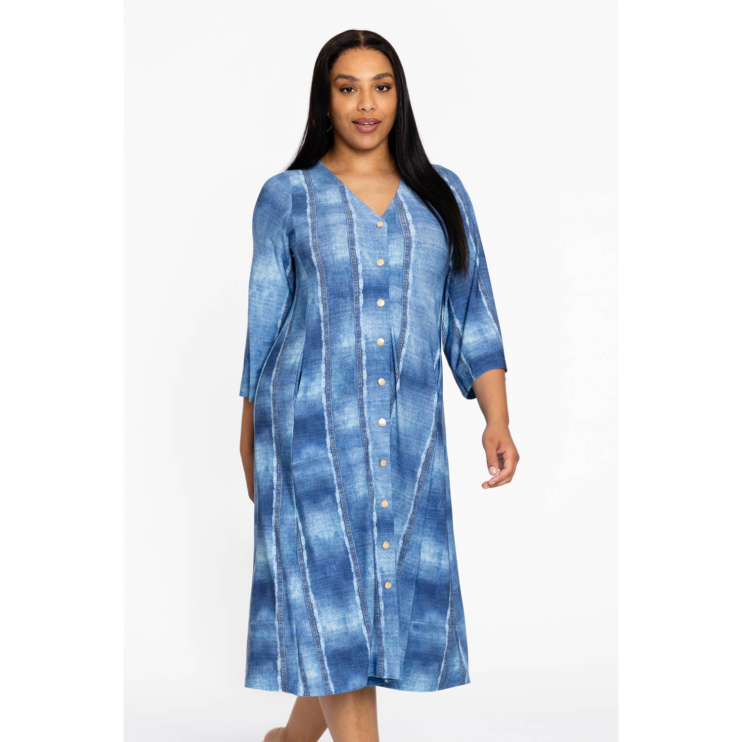 YOEK blousejurk blauw denimprint
