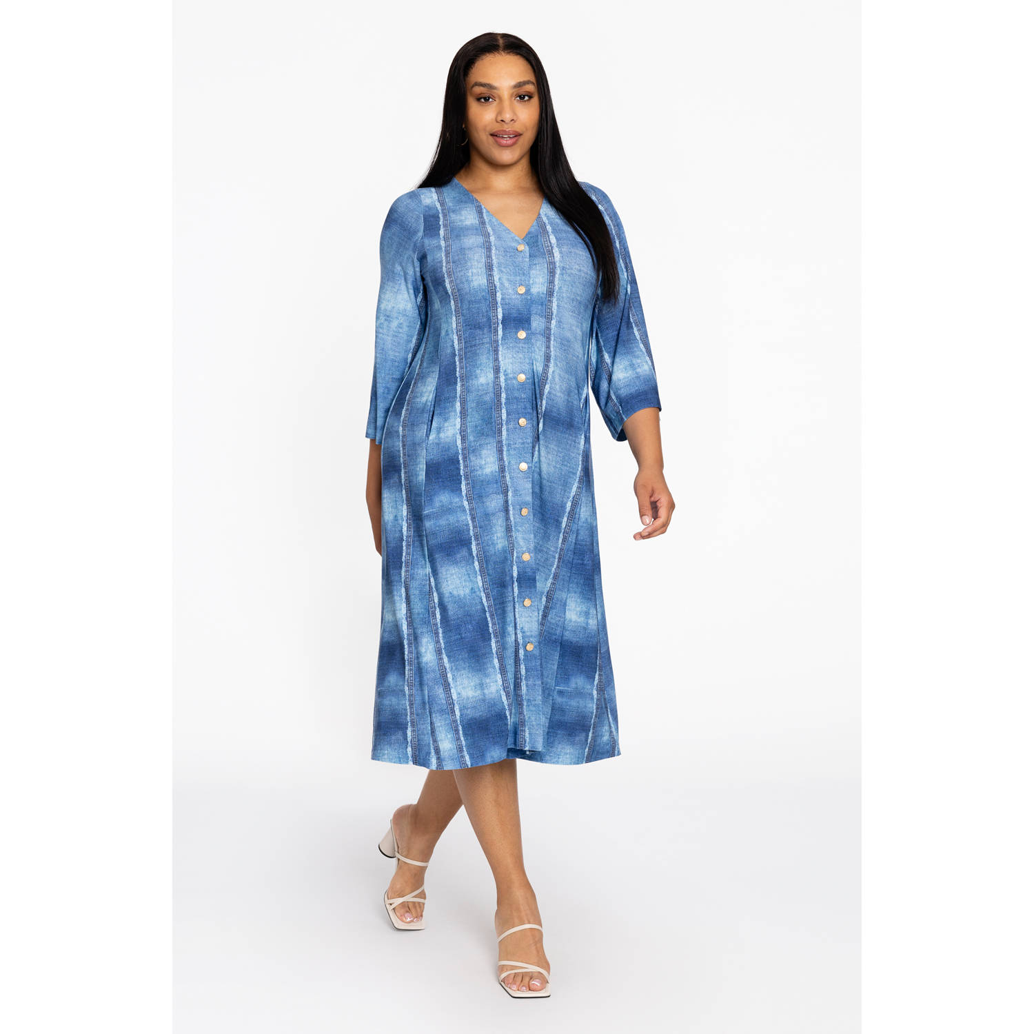 YOEK blousejurk blauw denimprint