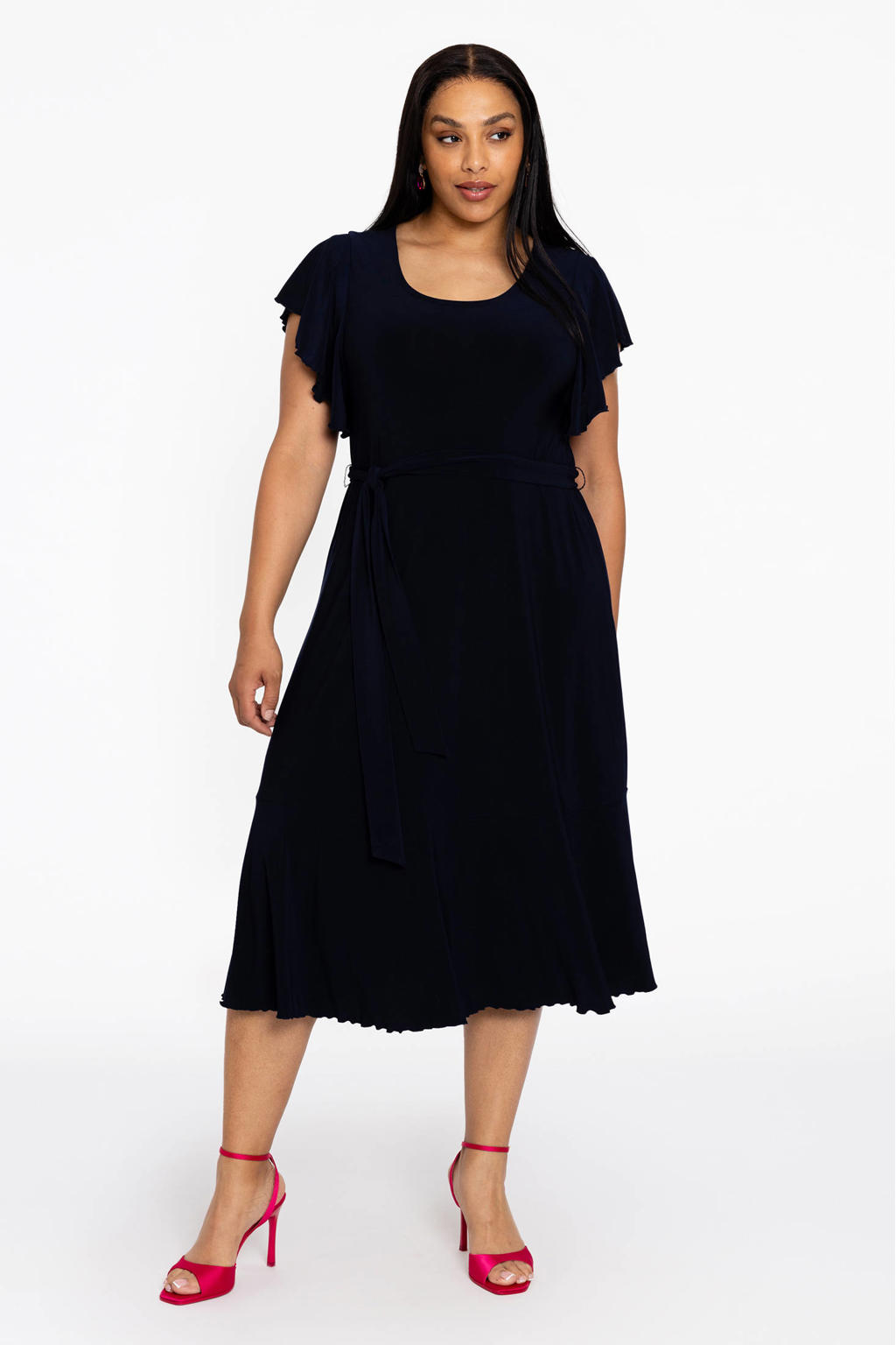 YOEK gebloemde midi jurk donkerblauw