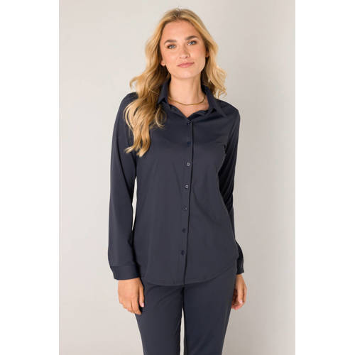 Base Level blouse travelstof donkerblauw afbeelding