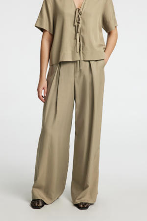 wide leg regular waist broek kaki