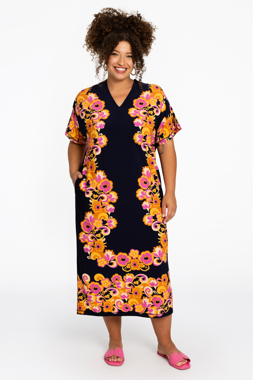 YOEK gebloemde jurk Plus Size - blauw
