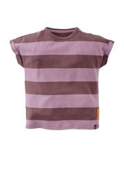 thumbnail: Paarse jongens Z8 mini T-shirt Bernardo van stretchkatoen met strepenprint, korte mouwen en ronde hals