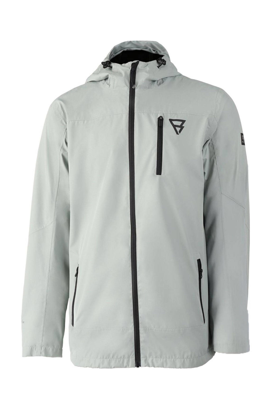 Grijsgroene heren Brunotti outdoor jas groen van polyester met effen, lange mouwen, capuchon en ritssluiting