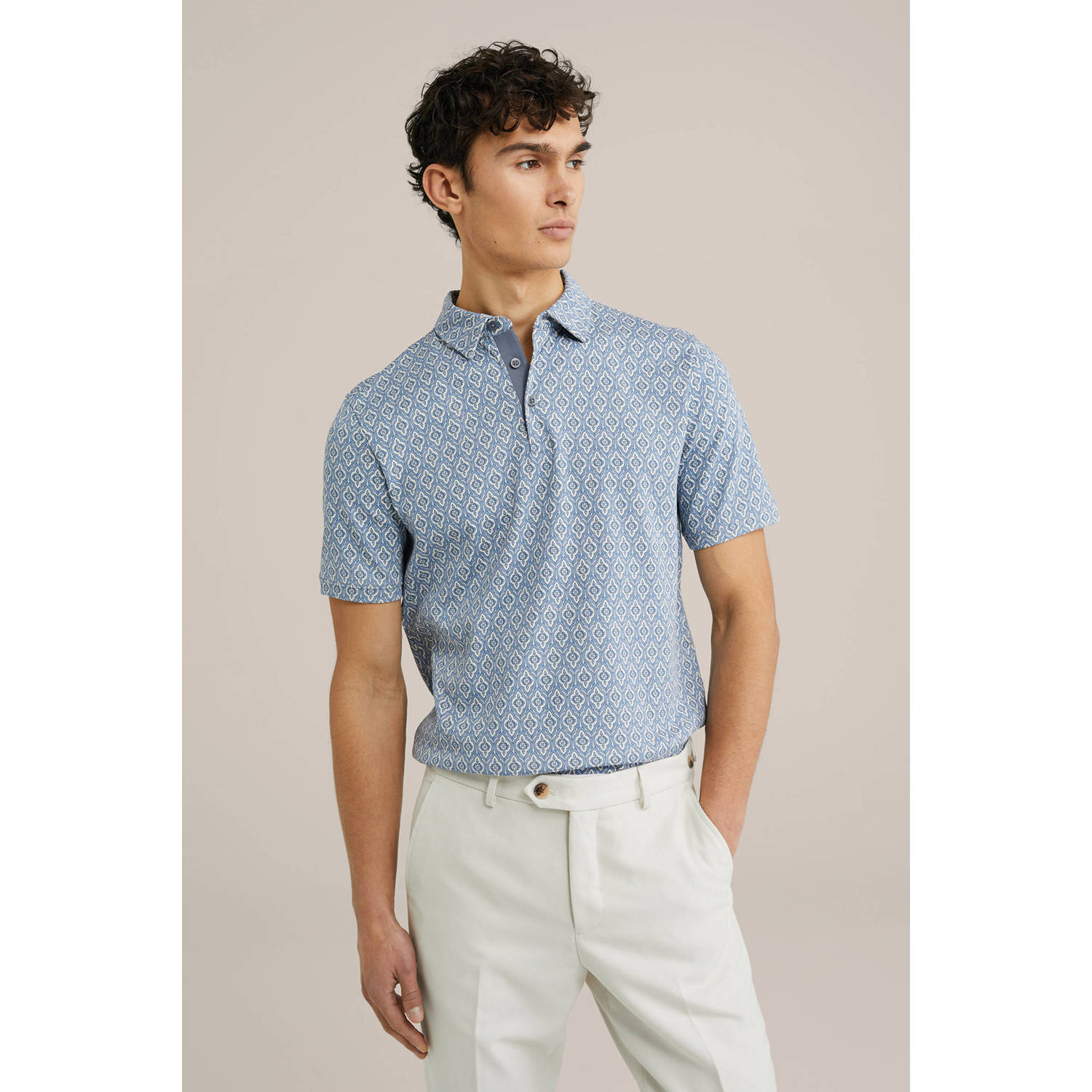 WE Fashion slim polo blauw