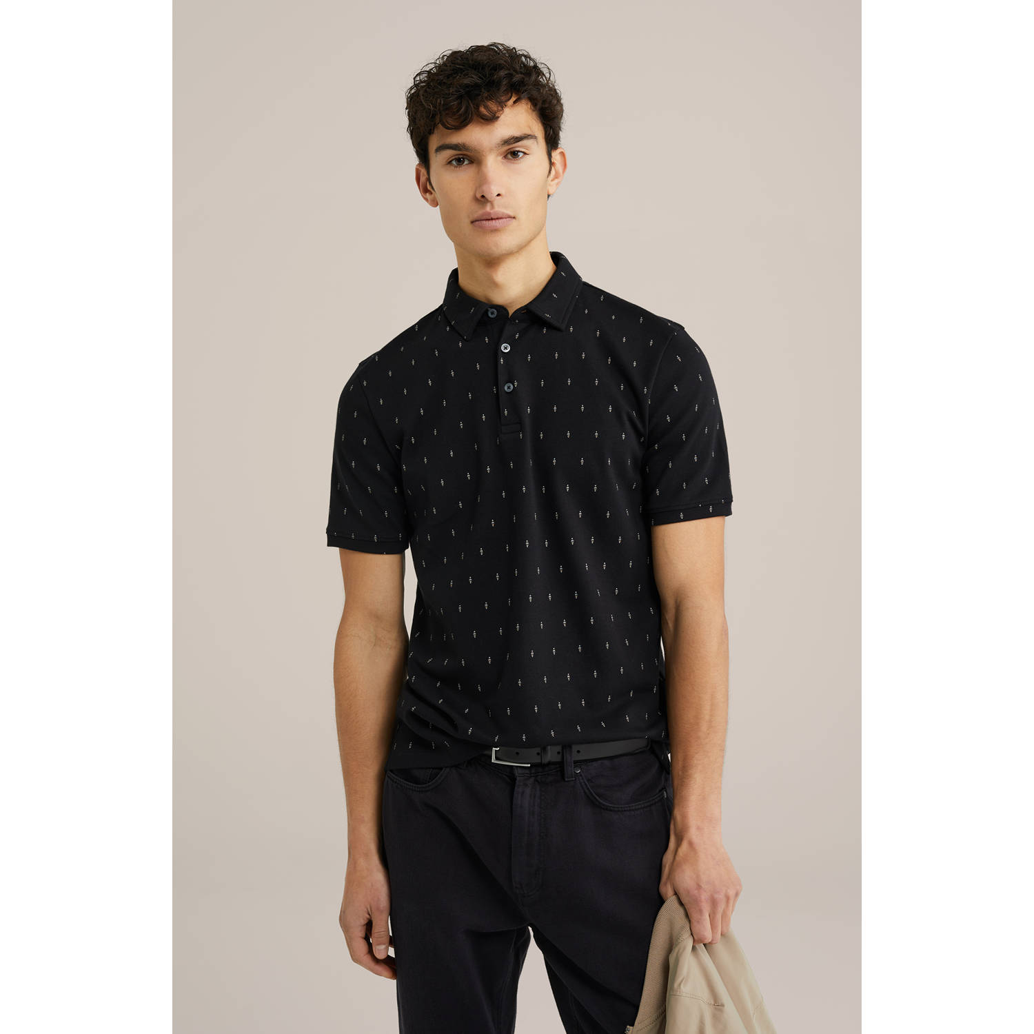 WE Fashion slim polo zwart