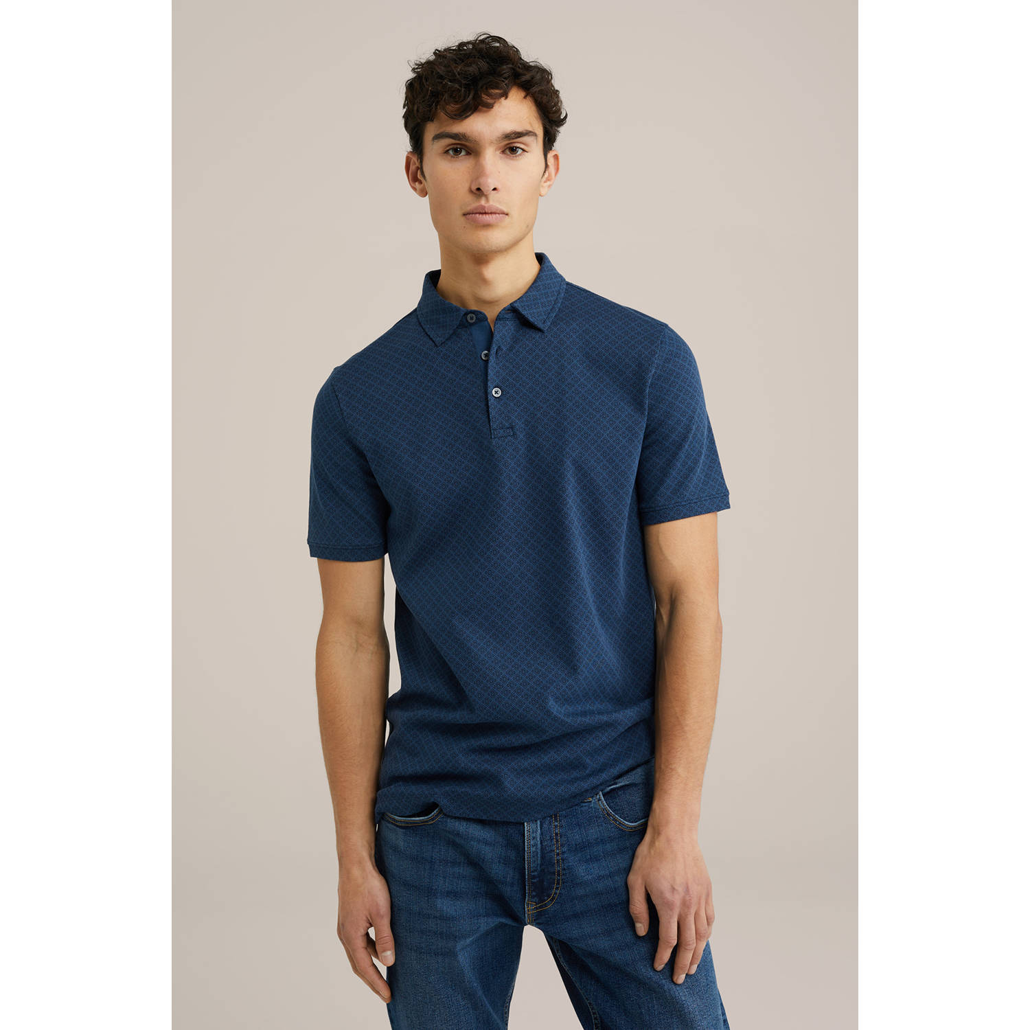 WE Fashion slim polo donkerblauw