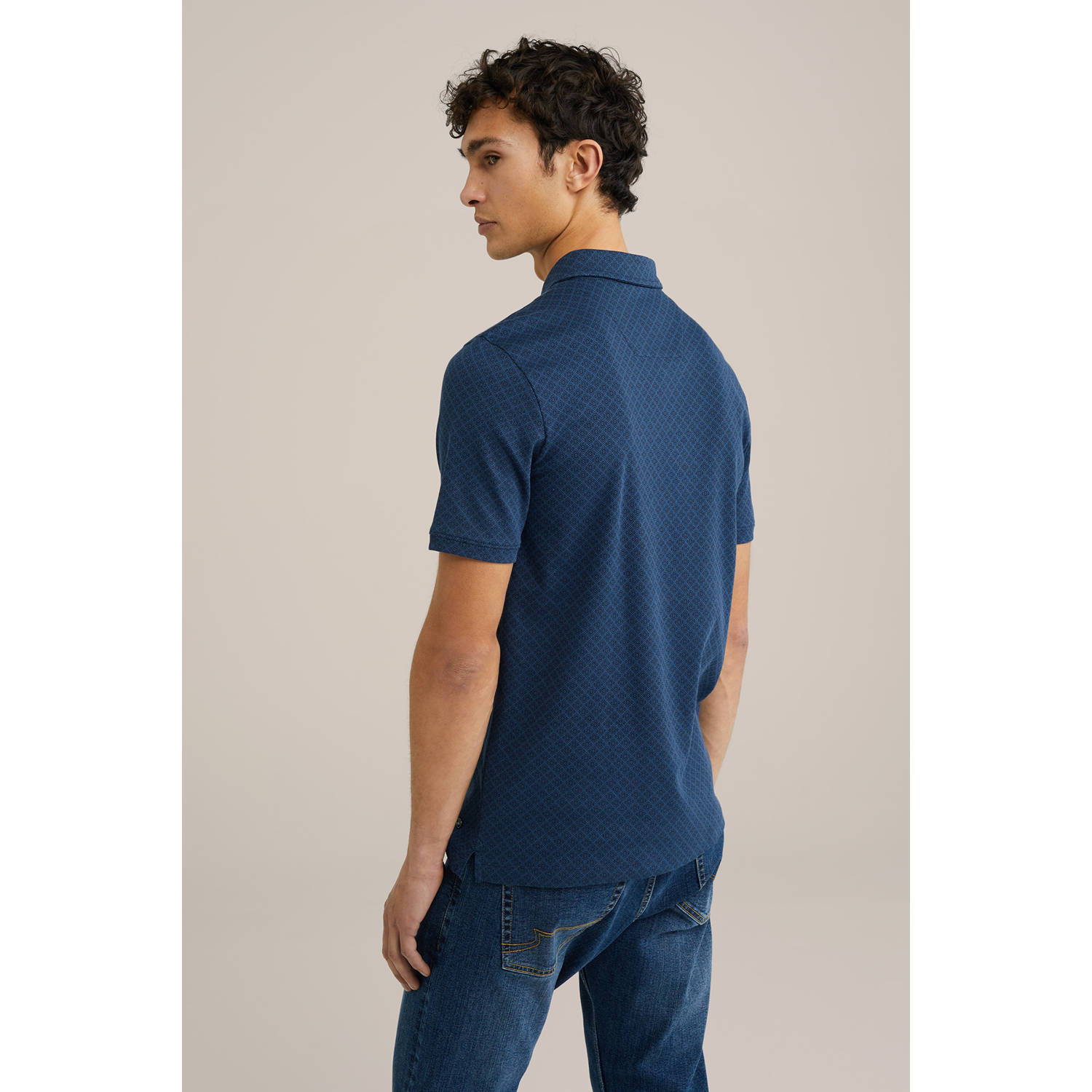 WE Fashion slim polo donkerblauw
