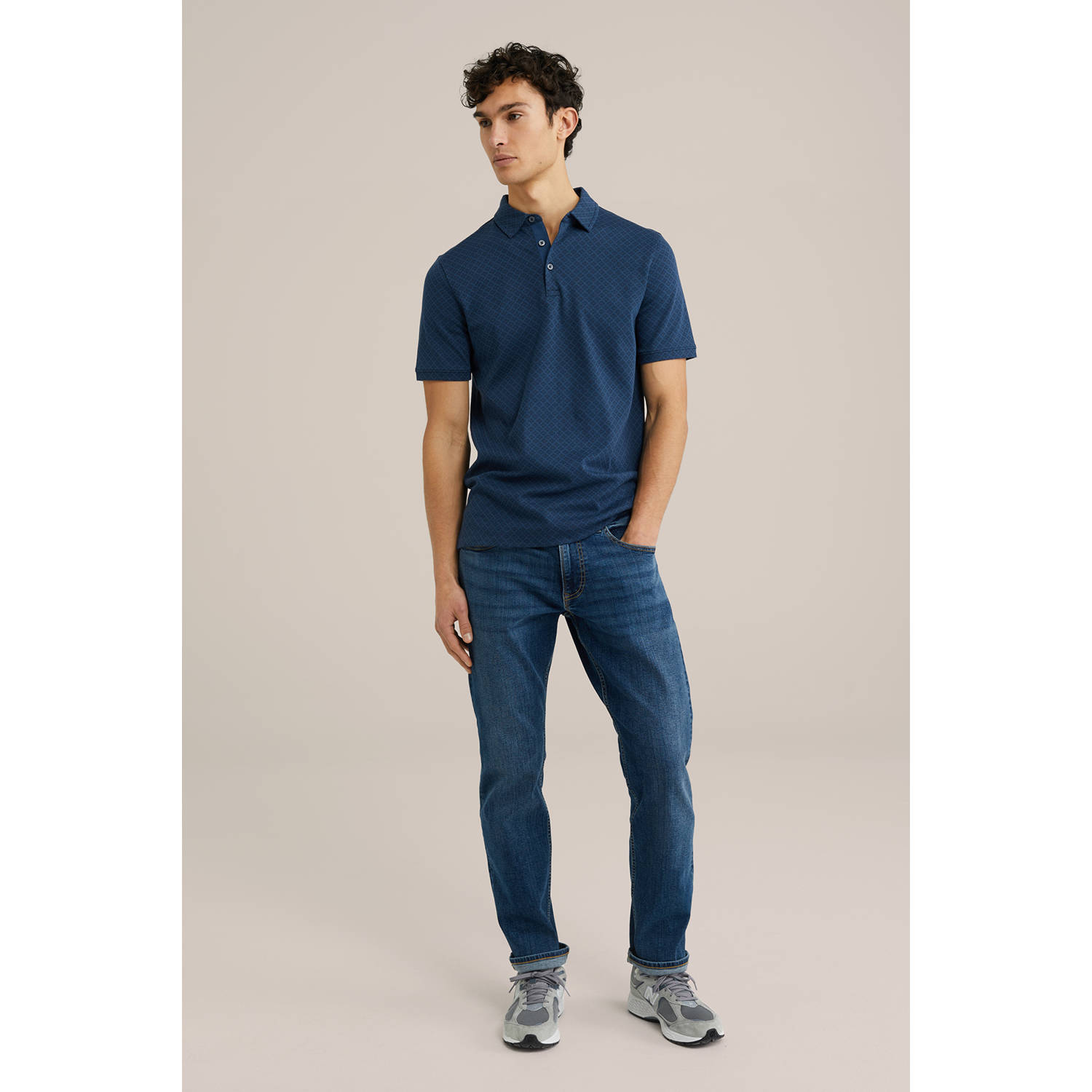 WE Fashion slim polo donkerblauw