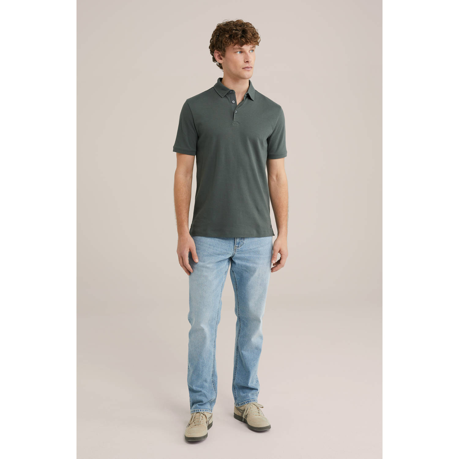 WE Fashion slim polo donkergroen