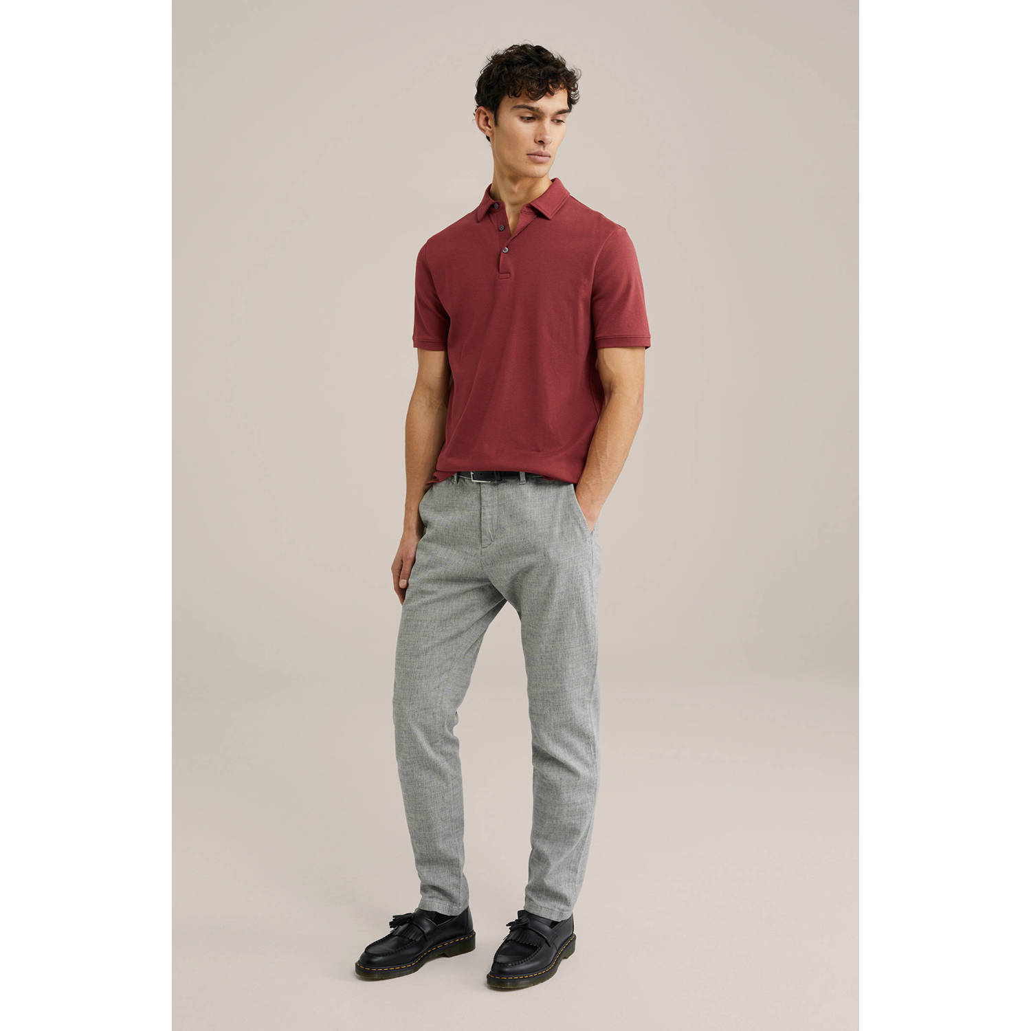 WE Fashion slim polo roodbruin