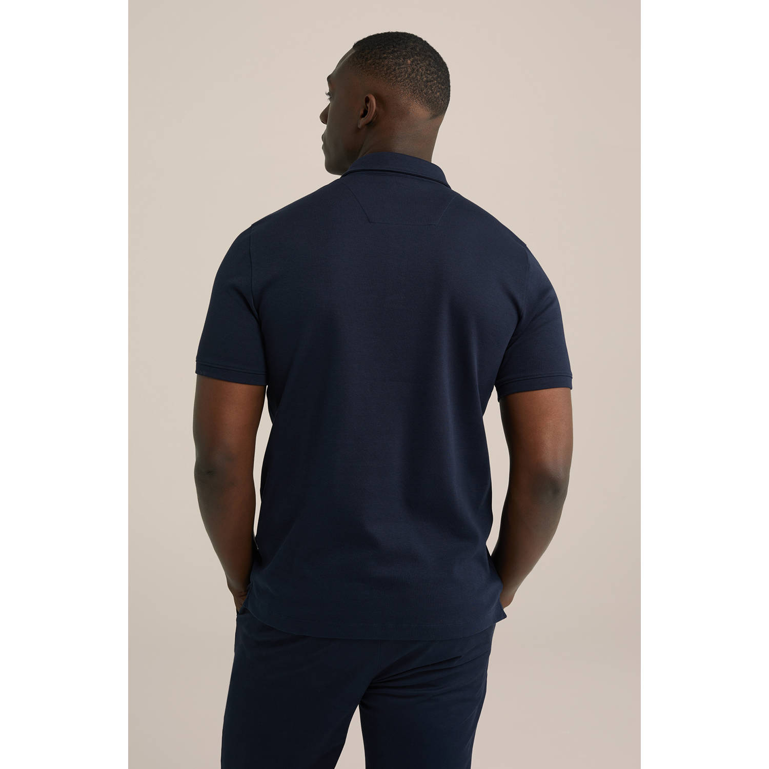 WE Fashion slim polo donkerblauw