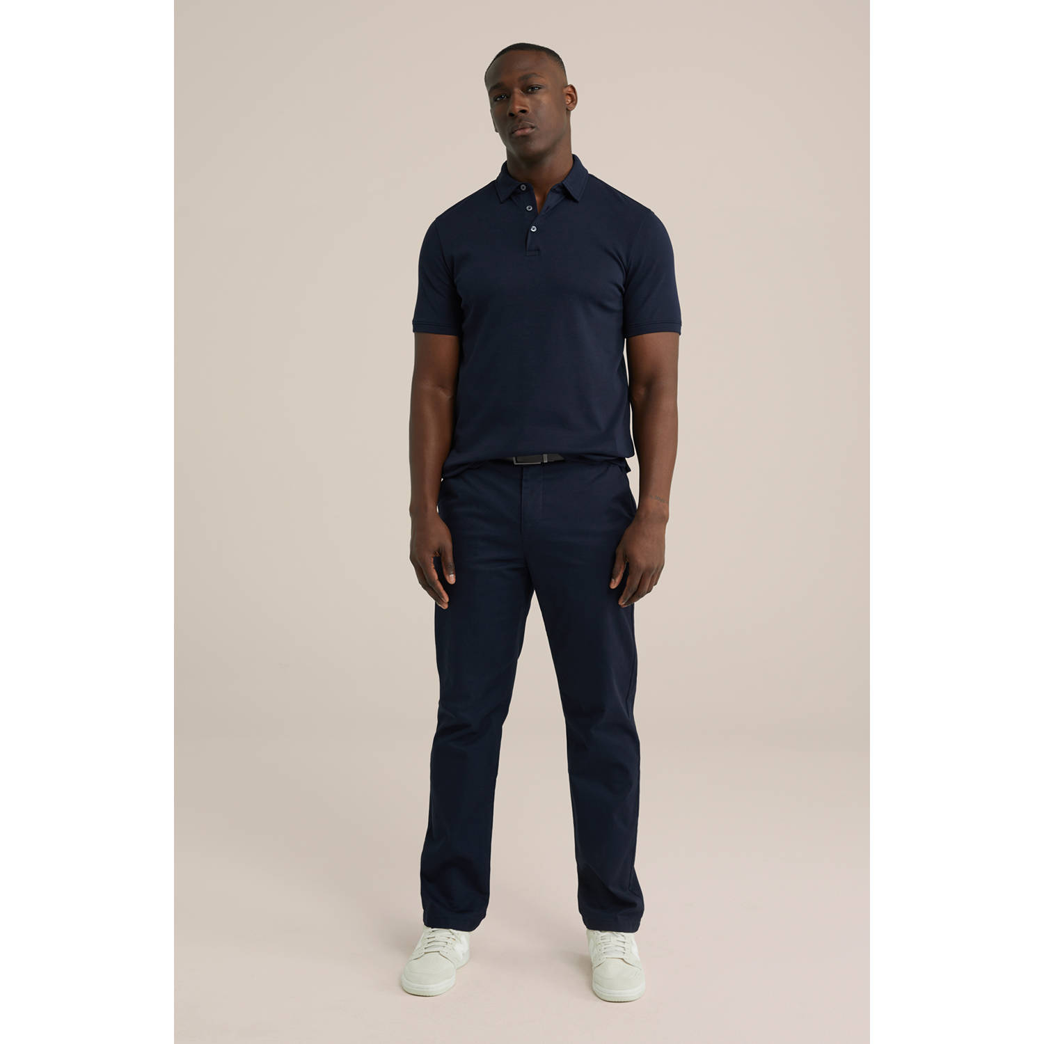 WE Fashion slim polo donkerblauw