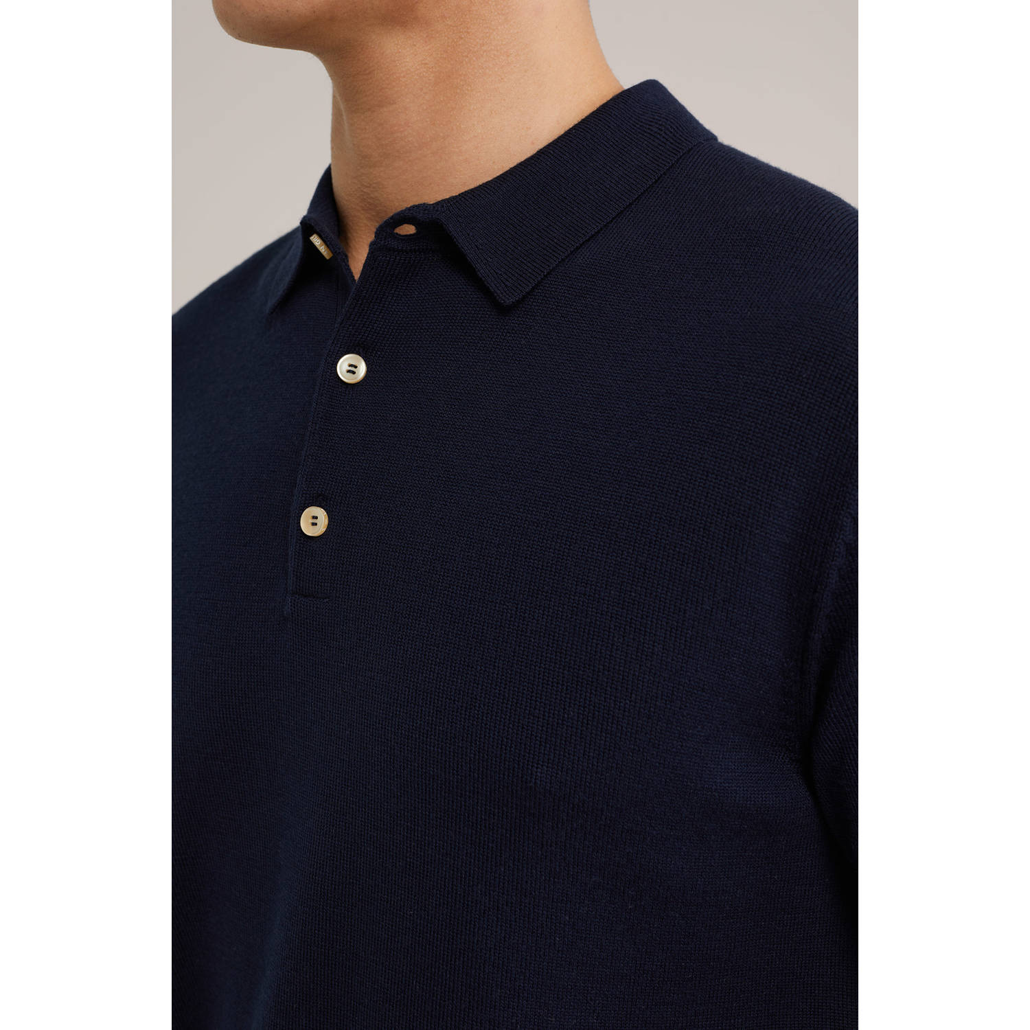 WE Fashion regular polo gebreid donkerblauw