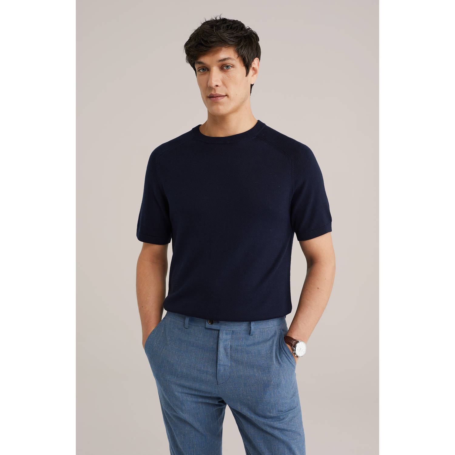 Van Gils T-shirt gebreid donkerblauw