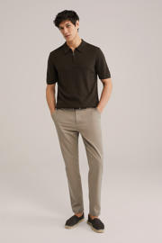 thumbnail: Donkerblauwe heren WE Fashion regular polo gebreid met effen, korte mouwen en halve rits