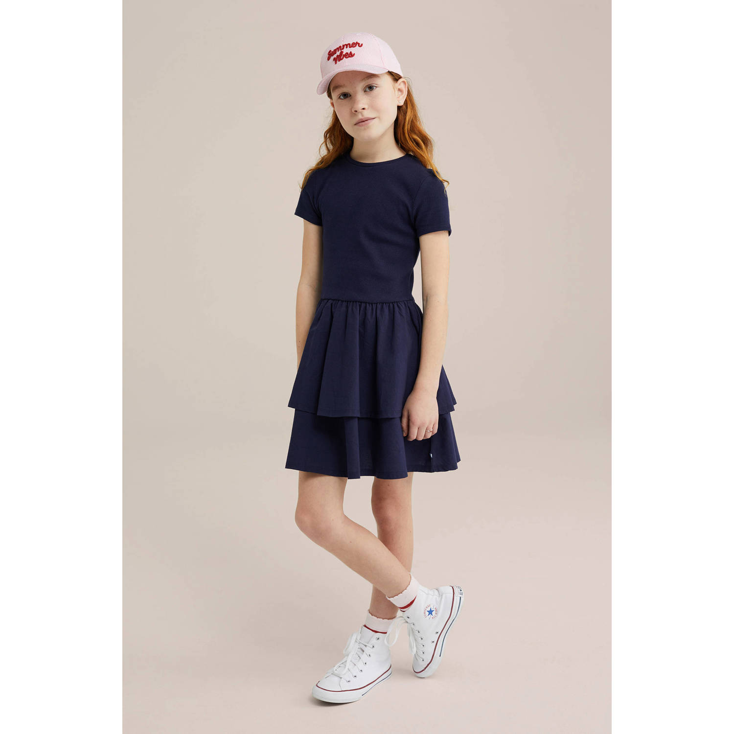 WE Fashion korte jurk rib gebreid donkerblauw