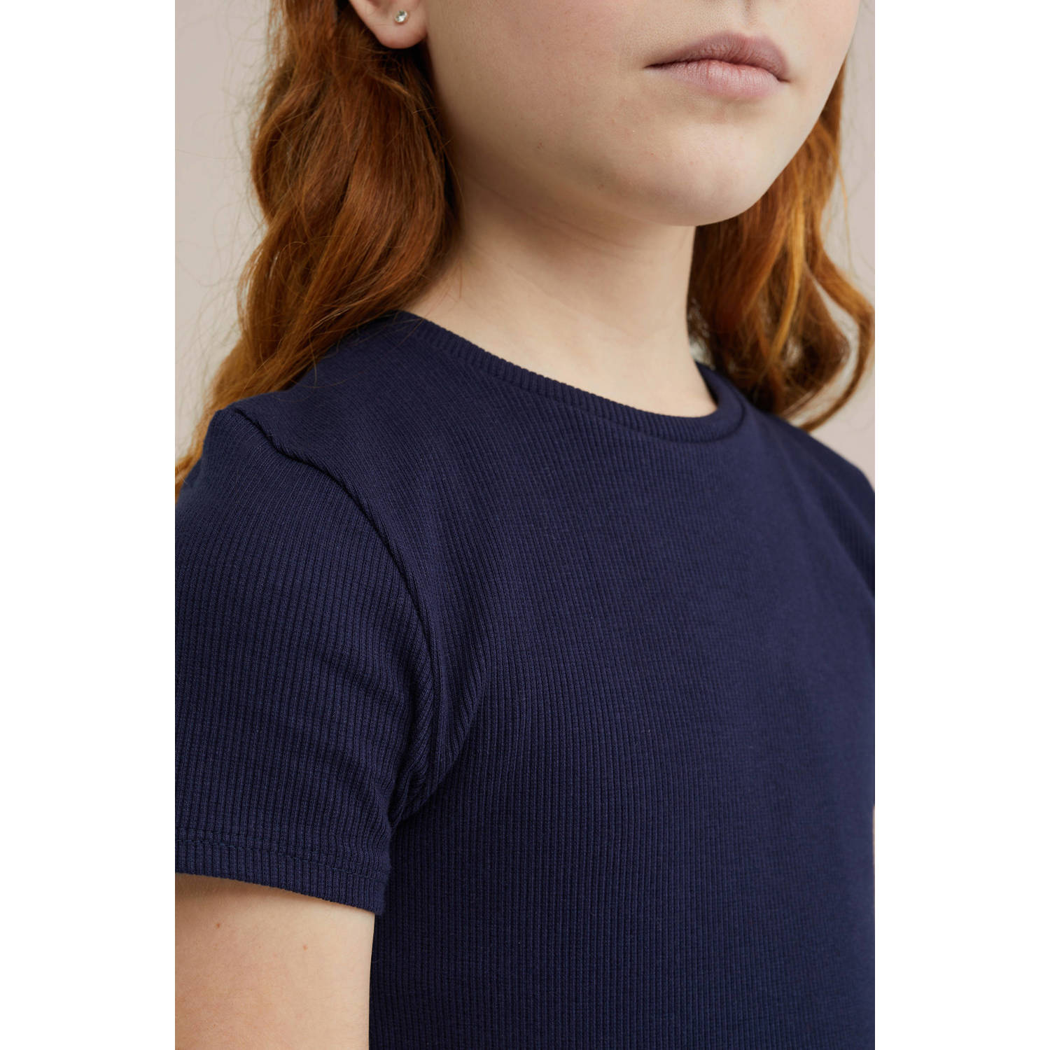 WE Fashion korte jurk rib gebreid donkerblauw