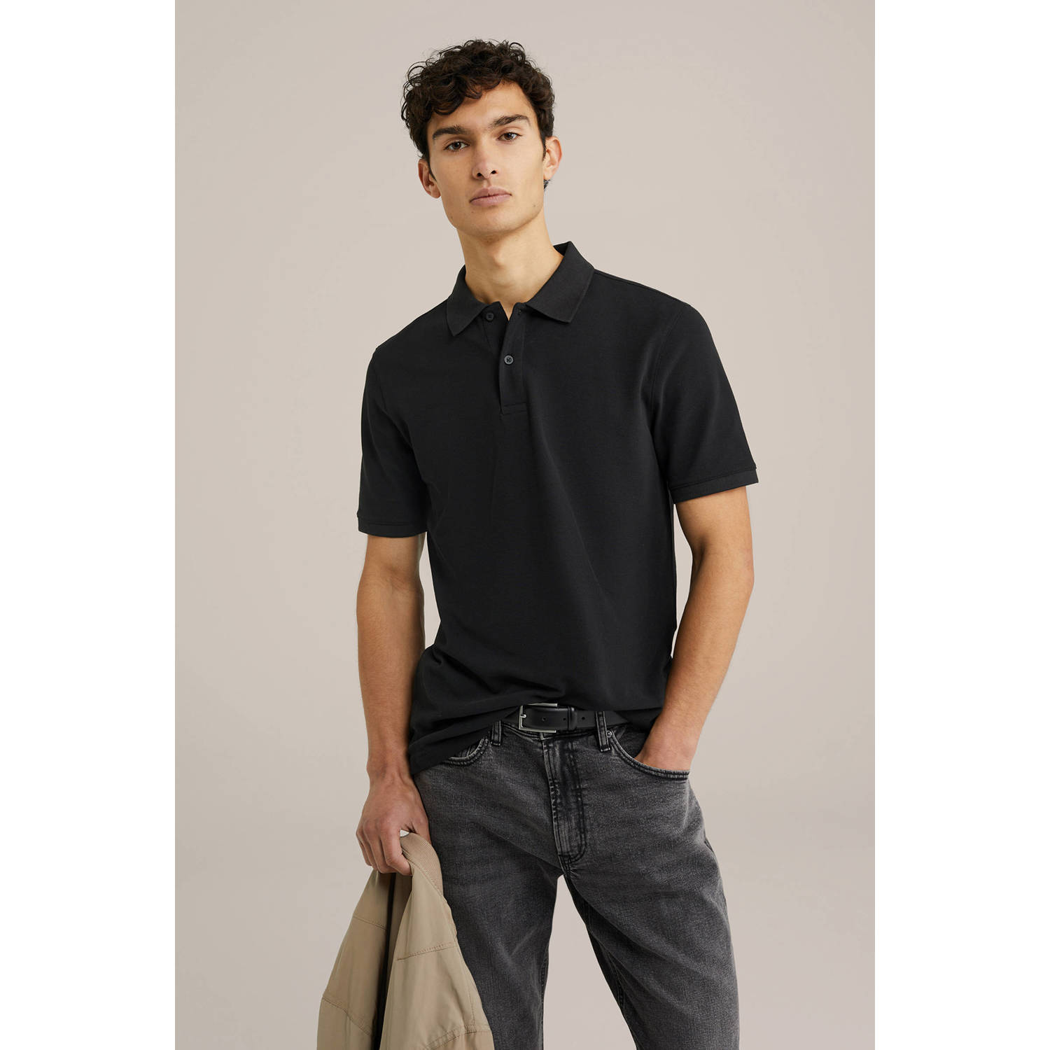 WE Fashion WE Fundamentals regular polo zwart