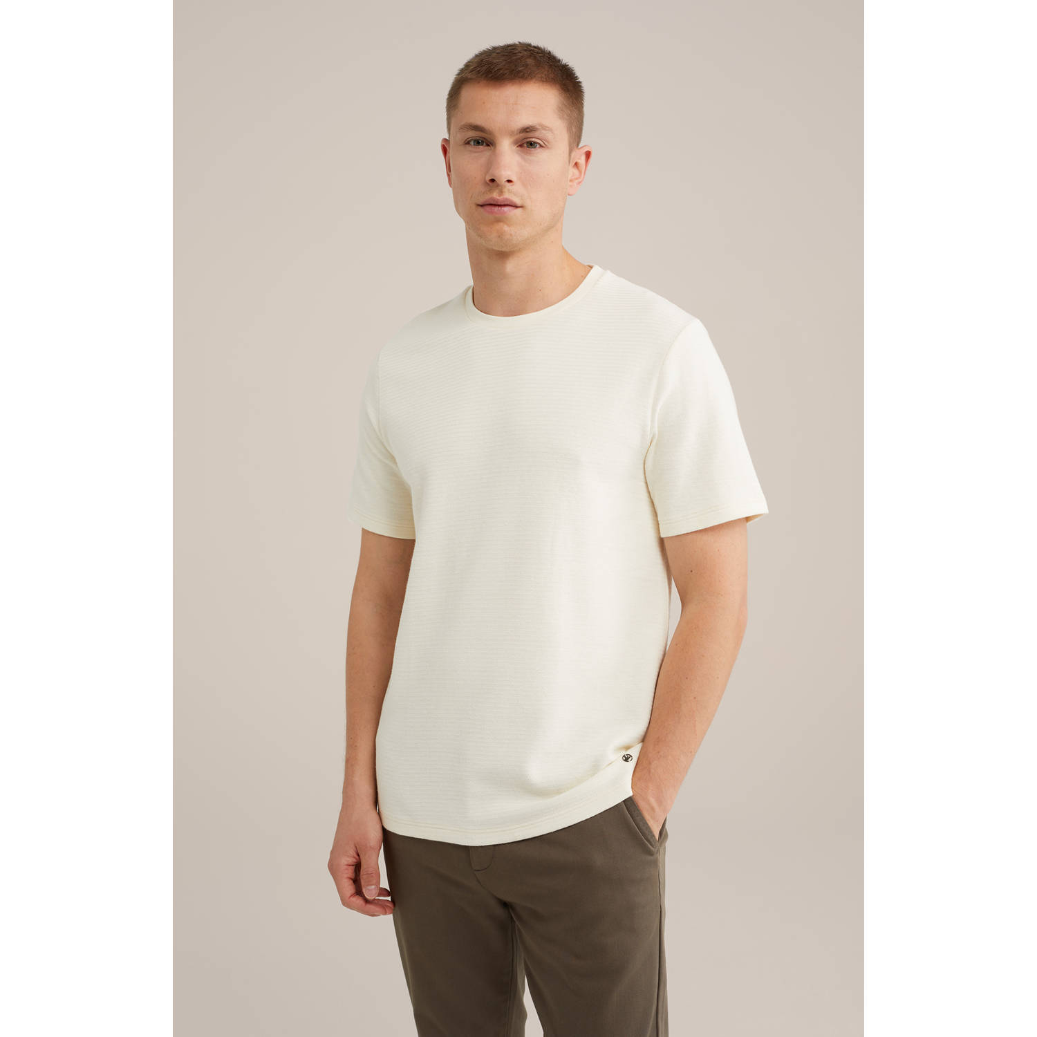 WE Fashion T-shirt met ingebreid patroon ecru