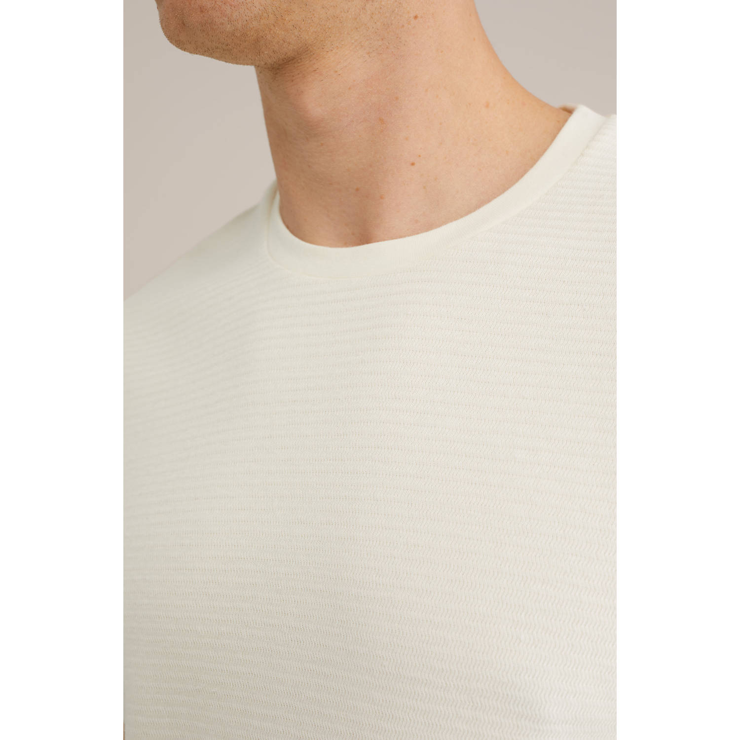 WE Fashion T-shirt met ingebreid patroon ecru