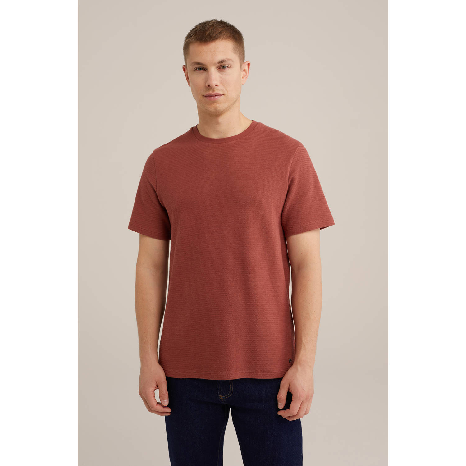 WE Fashion T-shirt met ingebreid patroon roodbruin