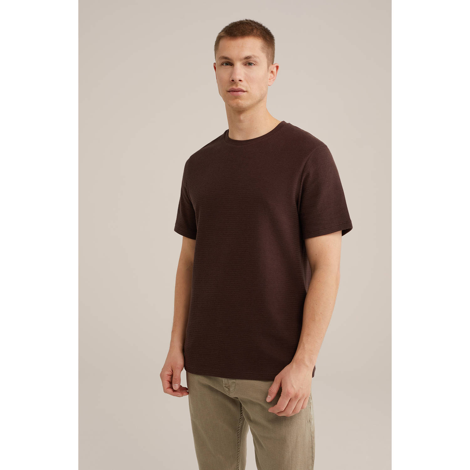 WE Fashion T-shirt met ingebreid patroon donkerbruin
