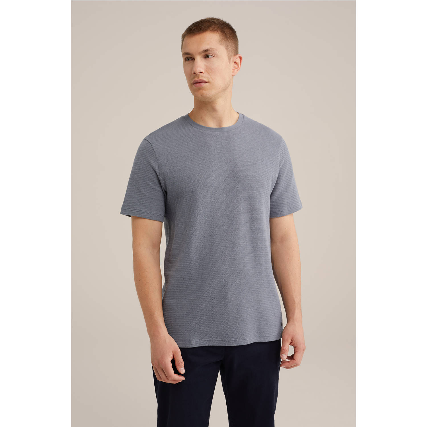 WE Fashion T-shirt met ingebreid patroon grijsblauw