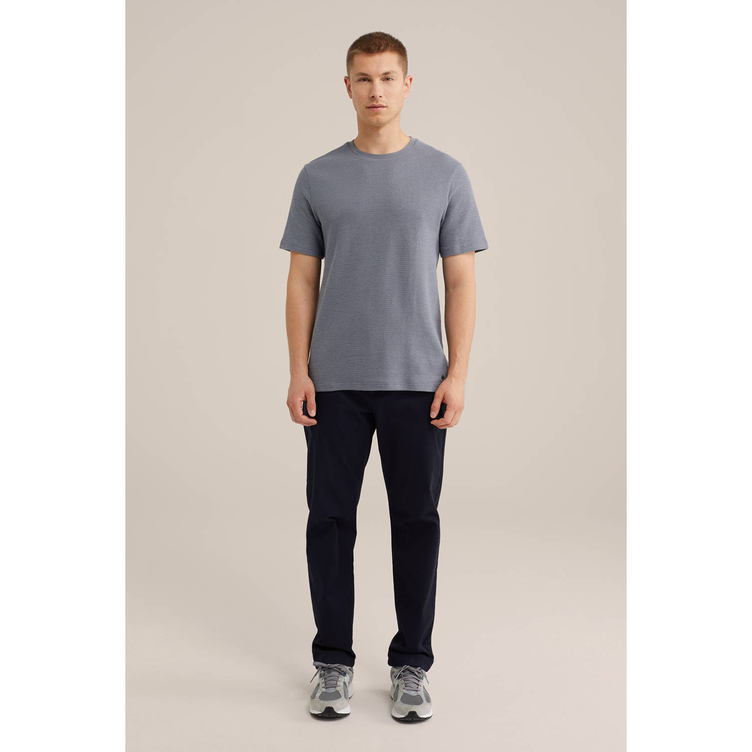 WE Fashion T-shirt met ingebreid patroon grijsblauw