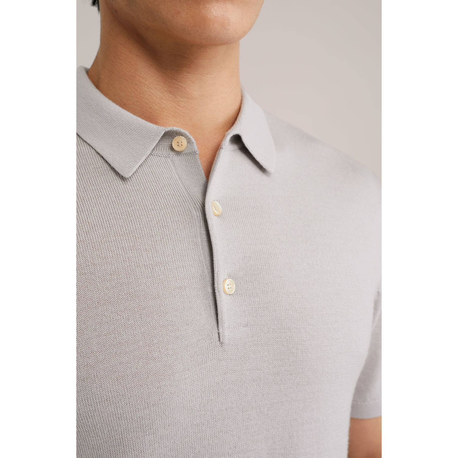 WE Fashion regular polo gebreid lichtgrijs