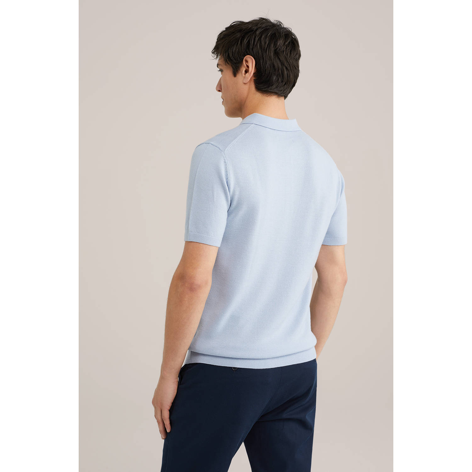 WE Fashion regular polo gebreid lichtblauw