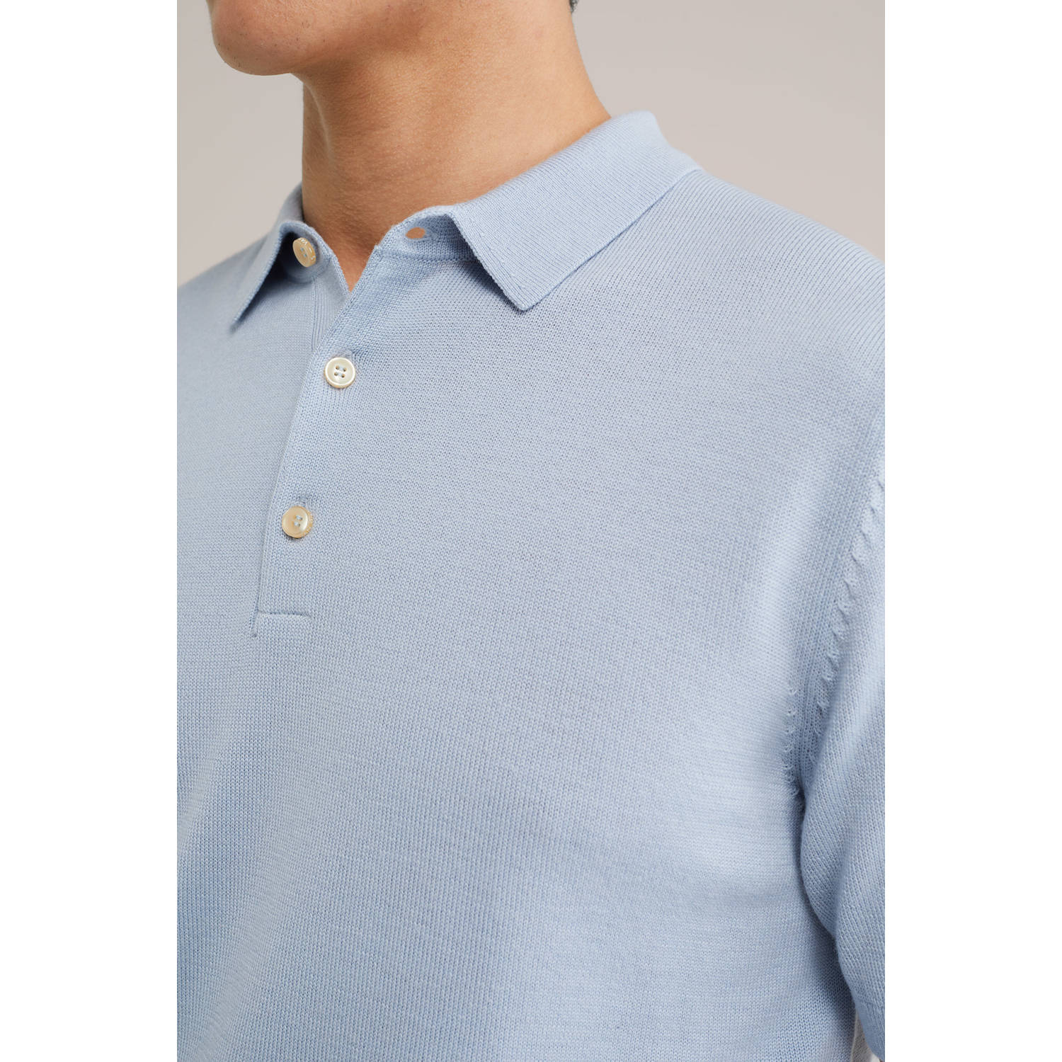 WE Fashion regular polo gebreid lichtblauw