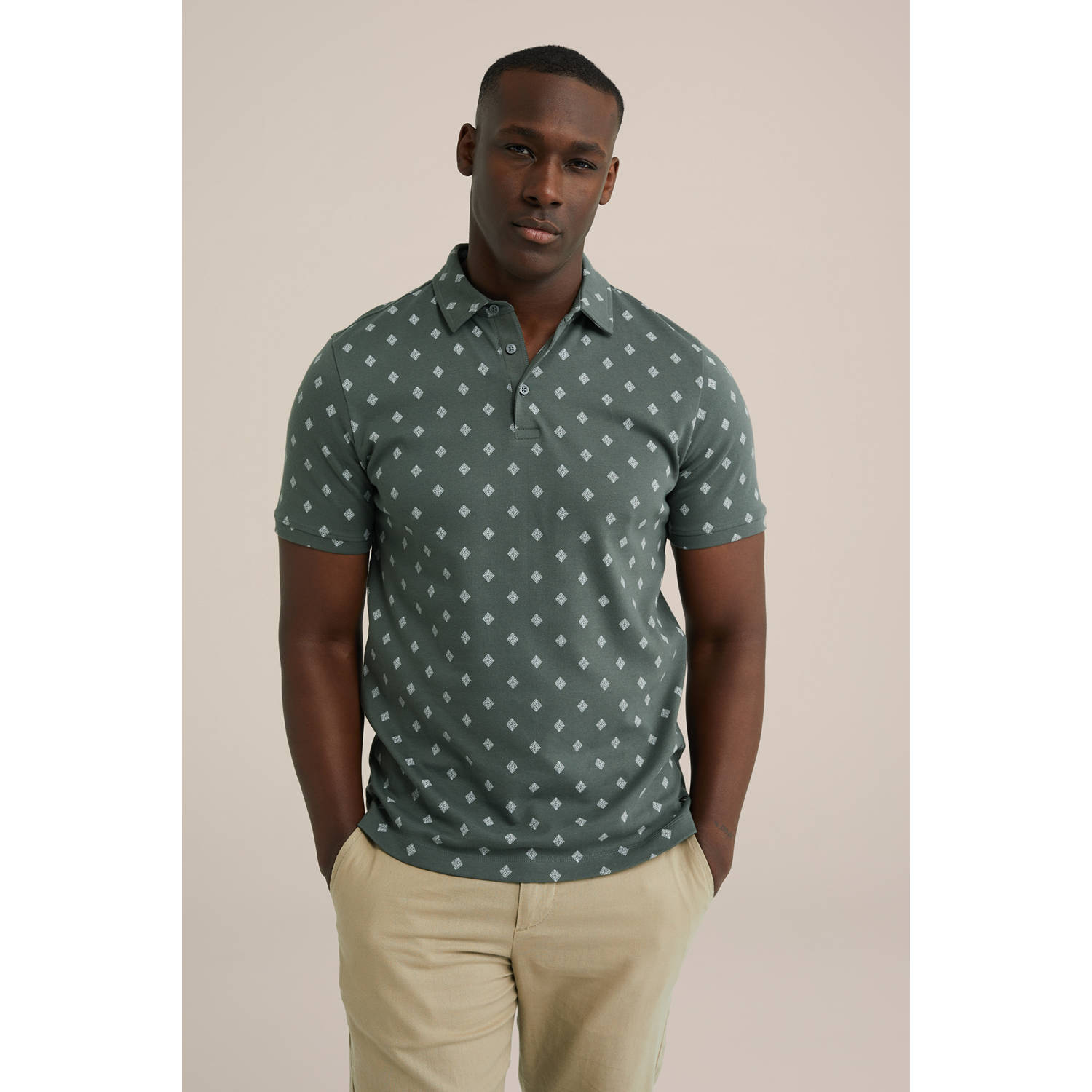 WE Fashion slim polo donkergroen