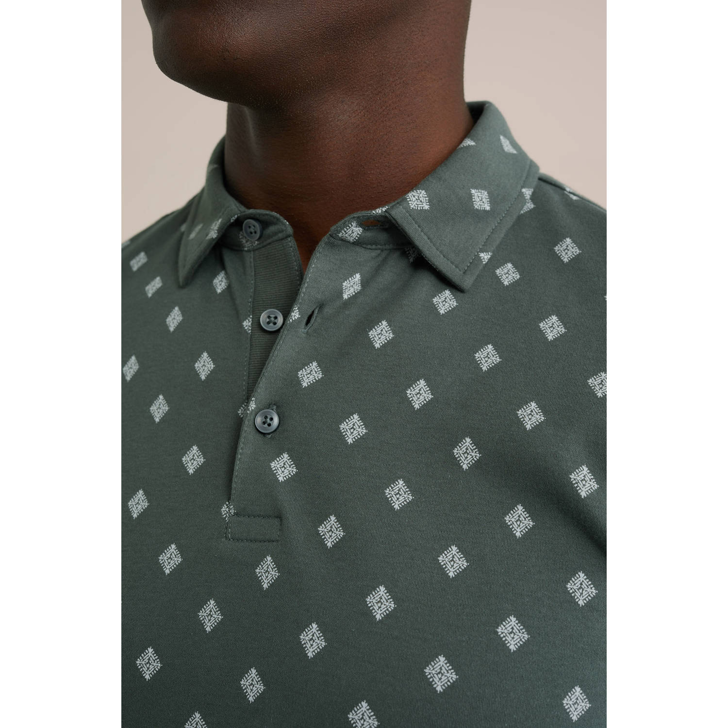 WE Fashion slim polo donkergroen