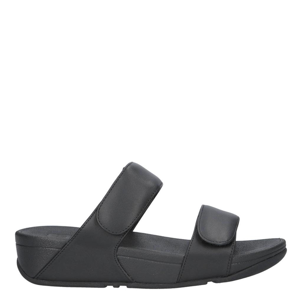 Zwarte dames FitFlop TM leren slippers met klittenband