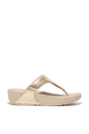 leren teenslippers goud