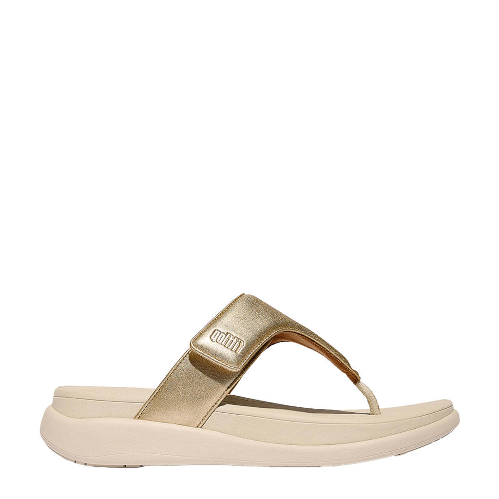 Gouden dames FitFlop TM teenslippers van imitatieleer met klittenband