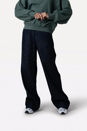 high waist wide leg jeans dark blue denim