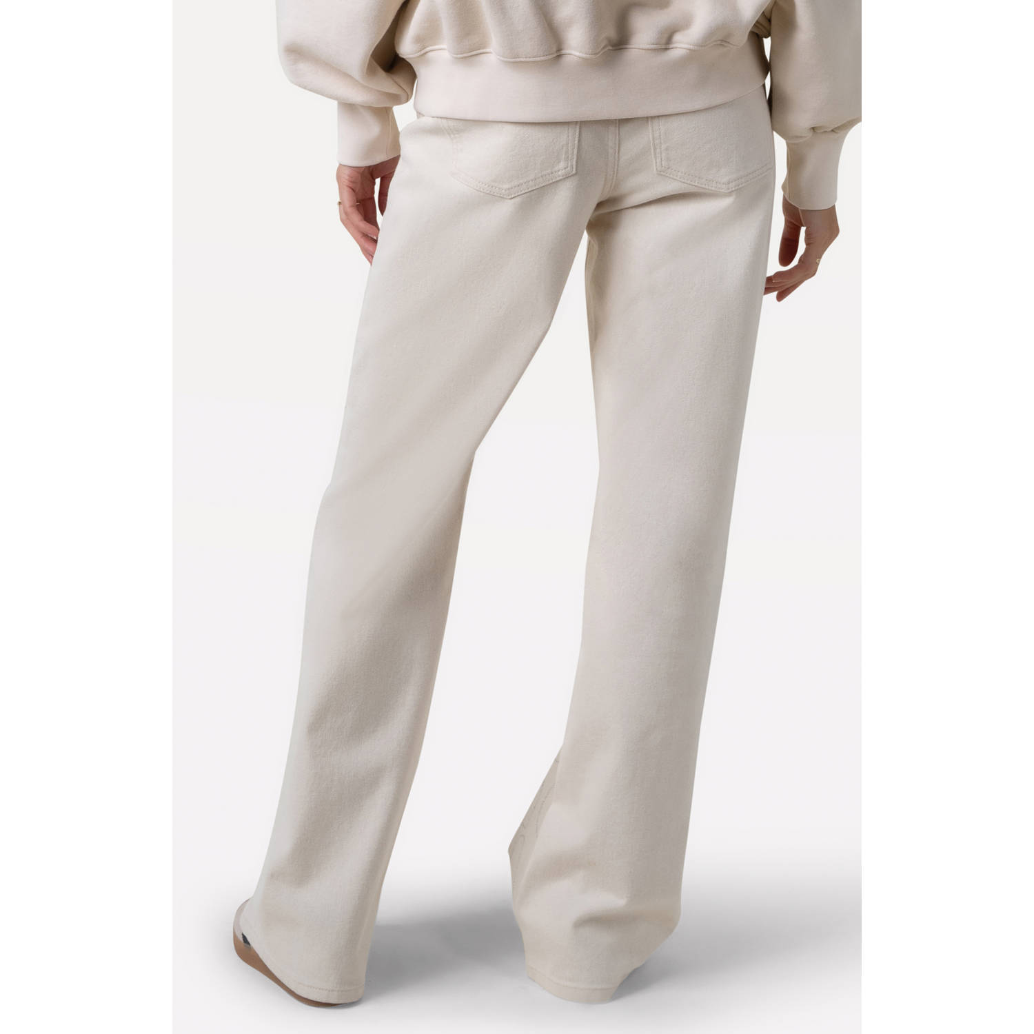 Another-Label high waist wide leg jeans ecru met strass steentjes